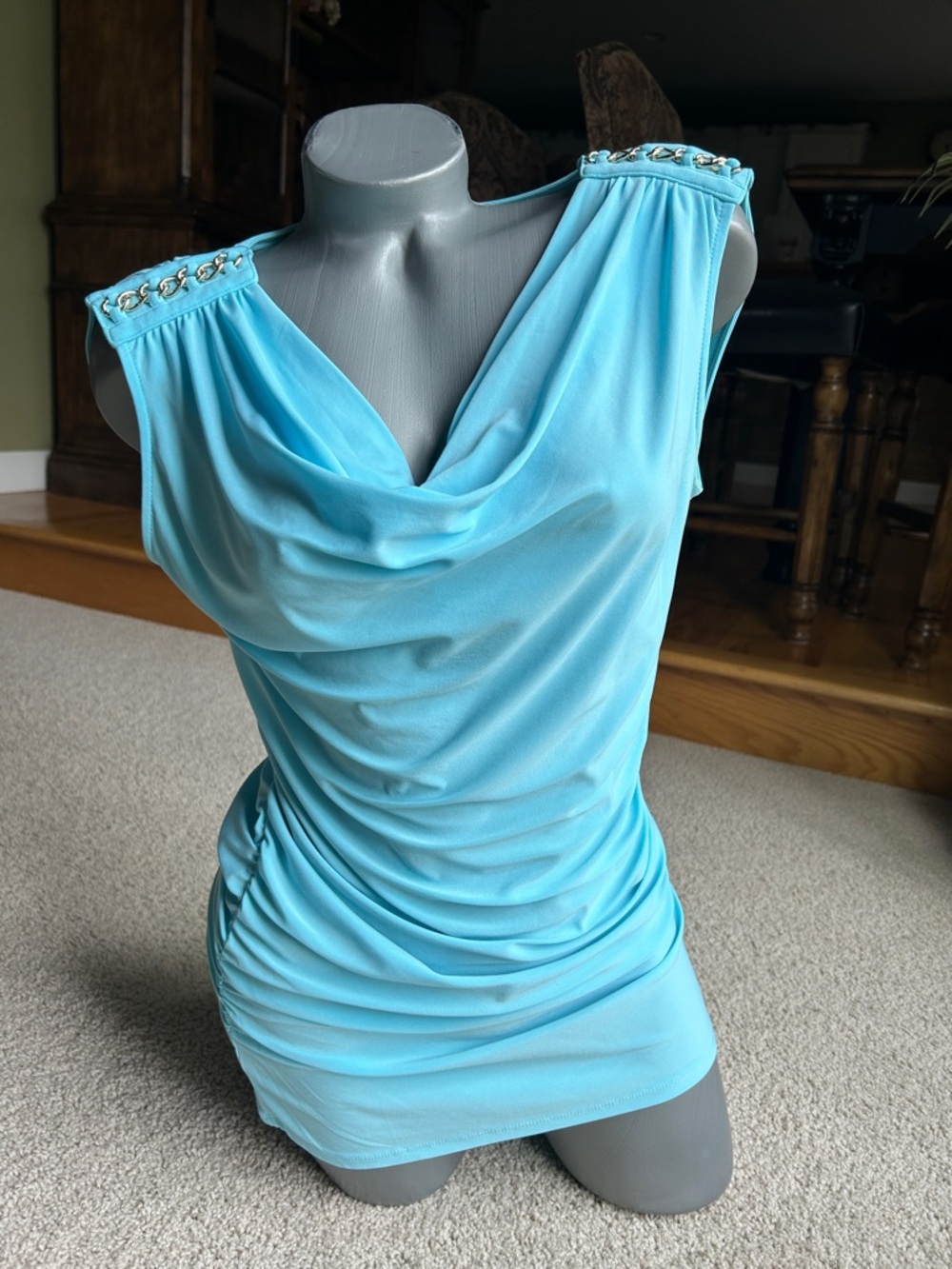 WHITE HOUSE, BLACK MARKET BABY BLUE DRAPE FRONT TANK TOP